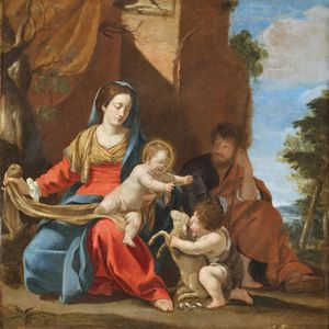 ARTISTA FRANCESE DEL XVII SECOLO - Madonna con Bambino e San Giovannino