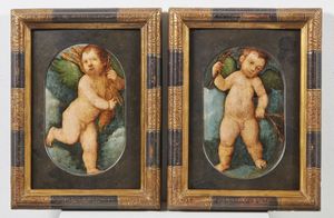 ARTISTA DEL XVI-XVII SECOLO - Coppia di dipinti raffiguranti putti
