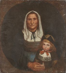 ARTISTA BRESCIANO DEL XVII-XVIII SECOLO - Ritratto di popolana con bambino