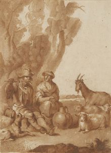 PHILIPP PETER ROOS DETTO ROSA DA TIVOLI  (1657 - 1706) - Scena pastorale