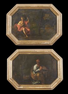 ARTISTA DEL XVII SECOLO - Coppia di dipinti raffiguranti San Giovanni Battista e San Giuseppe