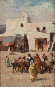 BELTRAME ACHILLE (1871 - 1945) - Paesaggio tunisino con personaggi