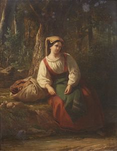 GRANET FRANCOIS-MARIUS (1775 - 1849) - Paesaggio boschivo con popolana