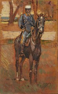 ARTISTA ITALIANO DEL XIX SECOLO - Paesaggio con soldato a cavallo