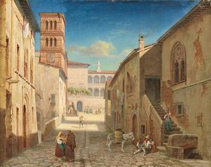 PALM GUSTAF WILHELM (1810 - 1890) - Veduta cittadina con personaggi