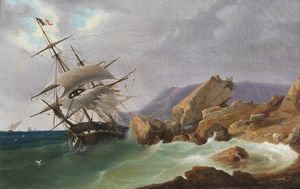LEMMI MARCO  (1834 - 1900) - Marina in tempesta con veliero