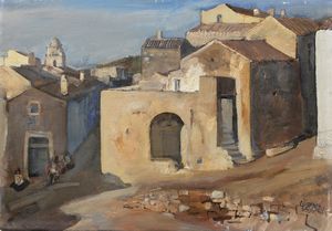 BIASI DA TEULADA GIUSEPPE (1885 - 1945) - Paesaggio con case