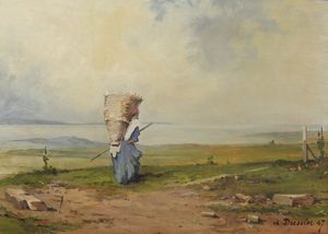 DRESSLER ALBERTO (1878 - 1949) - Paesaggio con contadina