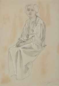 MUCHA ALPHONSE (1860 - 1939) - Figura femminile seduta