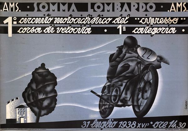 ,Gambini Ivanhoe : 1 Circuito Motociclistico del Cipresso - Somma Lombardo  - Asta Manifesti d'epoca - Associazione Nazionale - Case d'Asta italiane