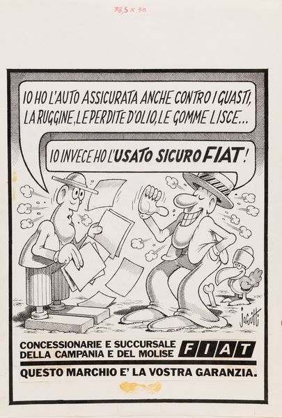 ,Benito Jacovitti 
 : L'usato Sicuro Fiat!  - Asta Manifesti d'epoca - Associazione Nazionale - Case d'Asta italiane