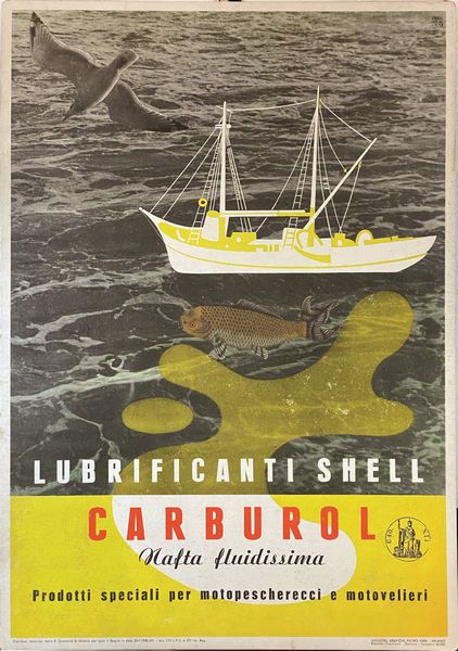 ,Erberto Carboni : Lubrificatori Shell- Carburol  - Asta Manifesti d'epoca - Associazione Nazionale - Case d'Asta italiane