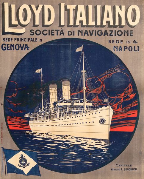 ,Anonimo : Lloyd Italiano Genova- Napoli.  - Asta Manifesti d'epoca - Associazione Nazionale - Case d'Asta italiane