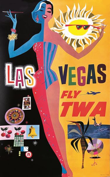 ,David Klein : Las Vegas Fly TWA  - Asta Manifesti d'epoca - Associazione Nazionale - Case d'Asta italiane