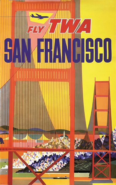 ,David Klein : San Francisco-Fly TWA  - Asta Manifesti d'epoca - Associazione Nazionale - Case d'Asta italiane