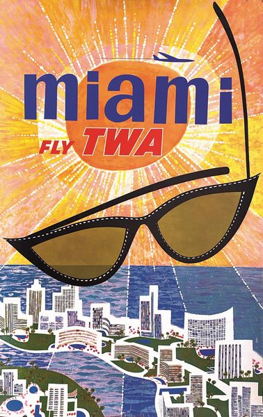 ,David Klein : Miami-Fly TWA  - Asta Manifesti d'epoca - Associazione Nazionale - Case d'Asta italiane