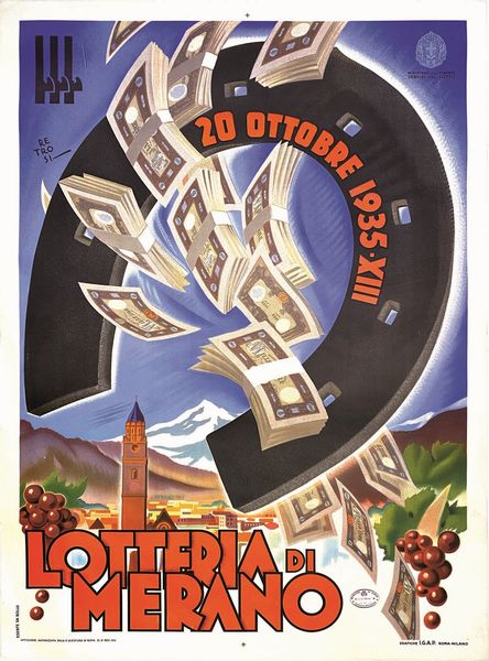 ,Virgilio Retrosi : Lotteria di Merano  - Asta Manifesti d'epoca - Associazione Nazionale - Case d'Asta italiane