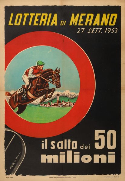 ,Punch : Lotteria di Merano 27 Settembre 1953  - Asta Manifesti d'epoca - Associazione Nazionale - Case d'Asta italiane