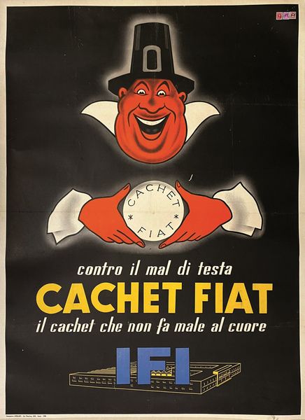 ,Mario Cussino : Cachet Fiat  - Asta Manifesti d'epoca - Associazione Nazionale - Case d'Asta italiane