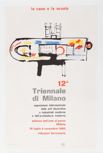 ,Roberto Sambonet : 12a Triennale Milano- la casa e la scuola  - Asta Manifesti d'epoca - Associazione Nazionale - Case d'Asta italiane