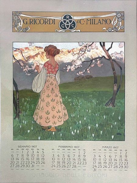 ,Leopoldo Metlicovitz : Calendario Ricordi 1907, Le Quattro Stagioni  - Asta Manifesti d'epoca - Associazione Nazionale - Case d'Asta italiane