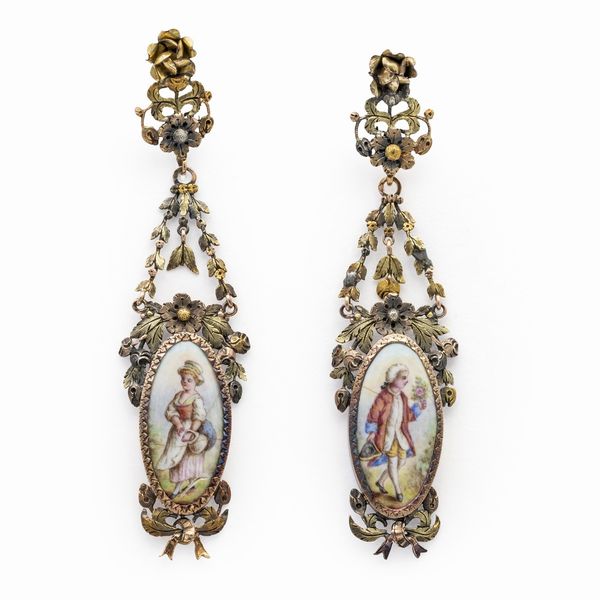 Antichi orecchini pendenti in oro e argento  - Asta Gioielli Orologi Fashion Vintage - Associazione Nazionale - Case d'Asta italiane