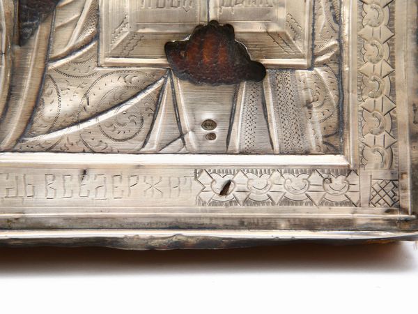 Icona con ritza in argento  - Asta La Collezione privata di Carlo e Mirella Panarello - Associazione Nazionale - Case d'Asta italiane