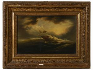 ,Scuola olandese del XVIII secolo - Veliero su mare in tempesta