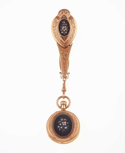 Orologio da lutto con smalto nero e rosette di diamante  - Asta Fine Jewels - Associazione Nazionale - Case d'Asta italiane