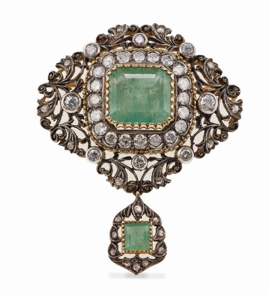 Spilla con smeraldi e diamanti  - Asta Fine Jewels - Associazione Nazionale - Case d'Asta italiane