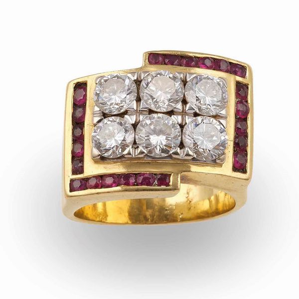 Anello con diamanti e piccoli rubini  - Asta Fine Jewels - Associazione Nazionale - Case d'Asta italiane