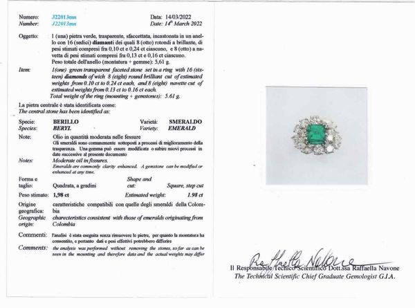 Anello con smeraldo Colombia di ct 1.98 stimati e diamanti  - Asta Fine Jewels - Associazione Nazionale - Case d'Asta italiane