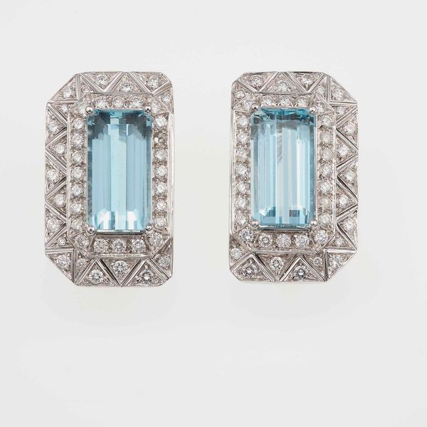 Orecchini con diamanti taglio brillante e acquamarine  - Asta Fine Jewels - Associazione Nazionale - Case d'Asta italiane