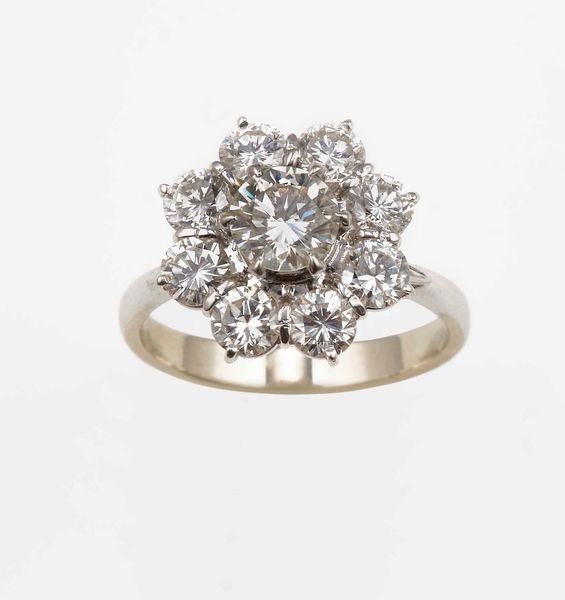 Anello a margherita con diamanti taglio brillante per ct 2.85 circa  - Asta Fine Jewels - Associazione Nazionale - Case d'Asta italiane