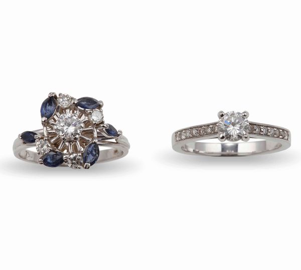 Coppia di anelli con diamanti e zaffiri  - Asta Fine Jewels - Associazione Nazionale - Case d'Asta italiane