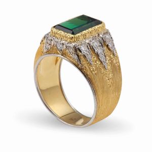 Buccellati. Anello con tormalina verde e diamanti  - Asta Fine Jewels - Associazione Nazionale - Case d'Asta italiane