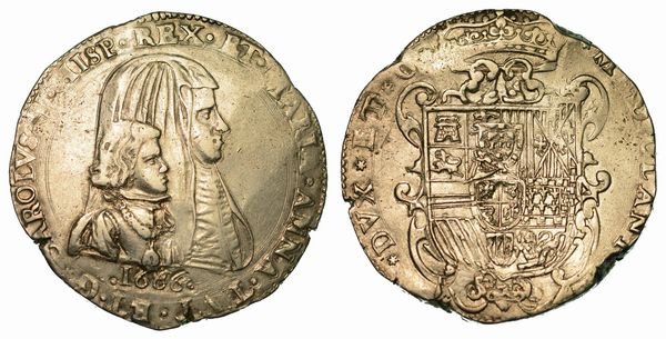 MILANO. CARLO II - REGGENZA DI MARIA ANNA D'AUSTRIA, 1665-1675. Filippo 1666.  - Asta Numismatica  - Associazione Nazionale - Case d'Asta italiane