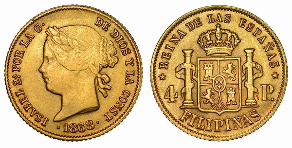FILIPPINE. DOMINAZIONE SPAGNOLA, 1521-1898. 4 Pesos 1868. Riconio.  - Asta Numismatica  - Associazione Nazionale - Case d'Asta italiane