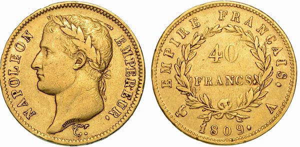 FRANCIA. NAPOLEON I, 1801-1815. 40 Francs 1809. Parigi.  - Asta Numismatica  - Associazione Nazionale - Case d'Asta italiane