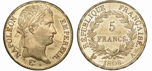 FRANCIA. NAPOLEON I, 1801-1815. 5 Francs 1808. Parigi.  - Asta Numismatica  - Associazione Nazionale - Case d'Asta italiane