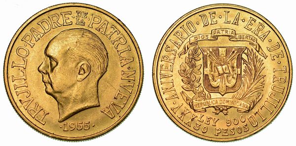 REPUBBLICA DOMINICANA. 30 Pesos 1955. Per il 25 Anniversario del regime di Trujillo.  - Asta Numismatica  - Associazione Nazionale - Case d'Asta italiane