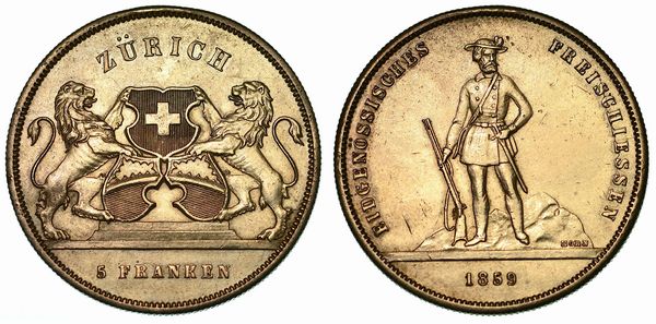SVIZZERA. TIRI FEDERALI - ZURIGO. 5 Franken 1859.  - Asta Numismatica  - Associazione Nazionale - Case d'Asta italiane