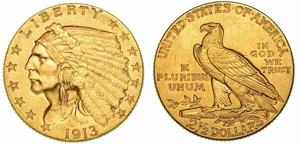 USA. REPUBLIC. 2,5 Dollars Indian Head 1913.  - Asta Numismatica  - Associazione Nazionale - Case d'Asta italiane