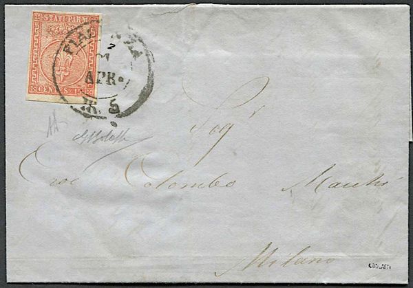 1853, Parma, lettera da Piacenza per Milano del 21 aprile 1855.  - Asta Filatelia e Storia Postale - Associazione Nazionale - Case d'Asta italiane