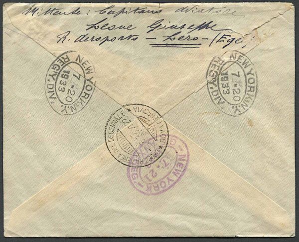 1933, Egeo, aerogramma del 7-6-1933 per New York.  - Asta Filatelia e Storia Postale - Associazione Nazionale - Case d'Asta italiane