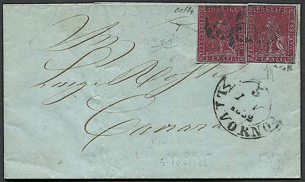 1851, Toscana, lettera da Livorno per Carrara del 5 novembre 1852.  - Asta Filatelia e Storia Postale - Associazione Nazionale - Case d'Asta italiane