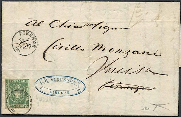 1861, Toscana, lettera da Firenze per citt del 3 luglio 1861.  - Asta Filatelia e Storia Postale - Associazione Nazionale - Case d'Asta italiane