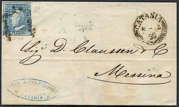 1859, Sicilia, lettera da Catania per Messina del 2 dicembre 1859.  - Asta Filatelia e Storia Postale - Associazione Nazionale - Case d'Asta italiane
