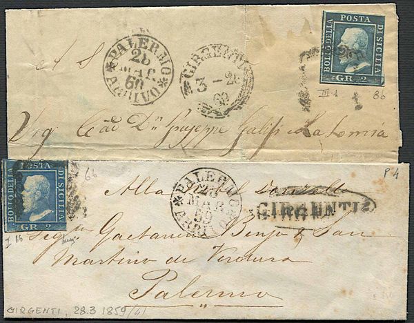 1859, Sicilia, due lettere da Girgenti.  - Asta Filatelia e Storia Postale - Associazione Nazionale - Case d'Asta italiane