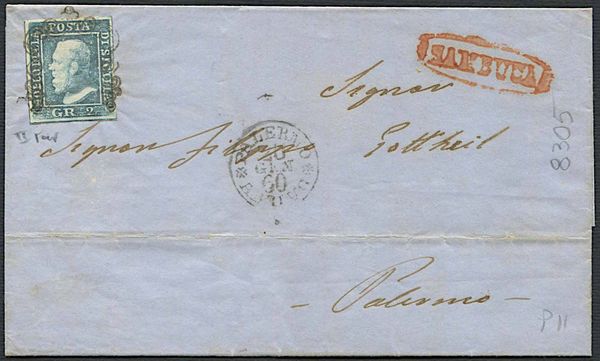 1859, Sicilia, lettera da Montevago.  - Asta Filatelia e Storia Postale - Associazione Nazionale - Case d'Asta italiane